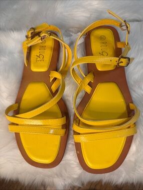 Rouge Helium Bright Yellow Strappy Flat Sandals